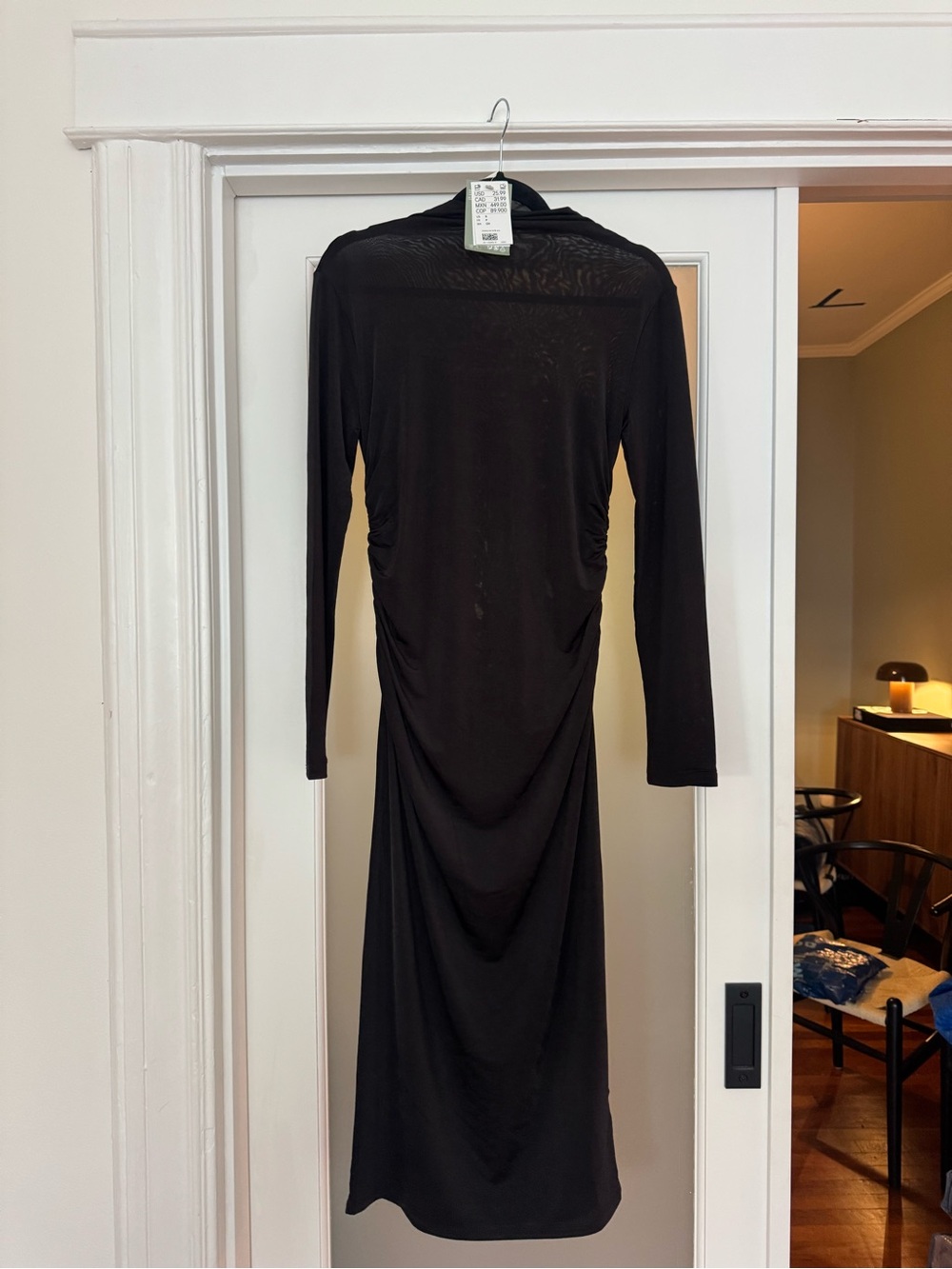 H&M Black Long Sleeve Ruched Midi Dress